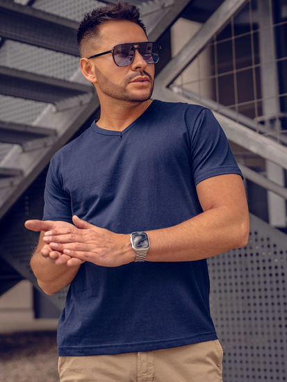 Men’s Basic V-neck T-shirt Navy blue Bolf 192131A