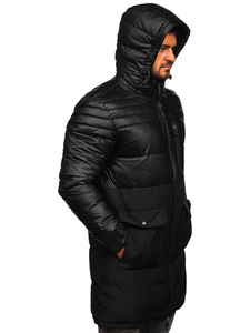 Men's Longline Winter Quilted Jacket Black Bolf 22M62