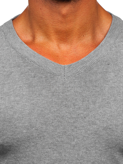 Men's Basic V-neck Sweater Grey Bolf S8533