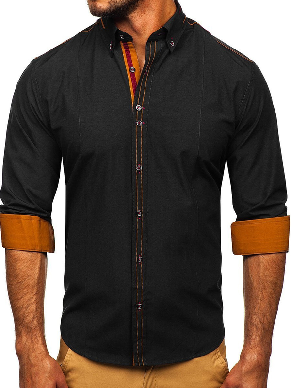 Men's Elegant Long Sleeve Shirt Black Bolf 4707