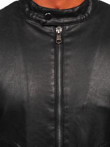 Men's Warm Leather Biker Jacket Black Bolf 92531