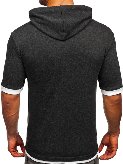 Men's Plain Hooded T-shirt Anthracite-White Bolf 08