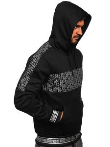 Men's Warm Printed Hoodie Black-Silver Bolf HM526