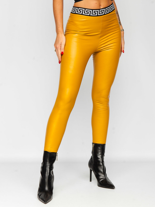 Women's Faux Leather Leggings Yellow Bolf MY16572