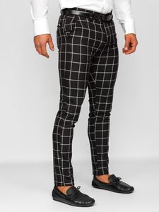 Men's Cotton Checkered Chinos Black Bolf 0046