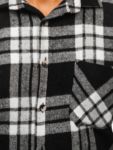 Men’s Checkered Long Sleeve Flannel Shirt White-Black Bolf 2025-3