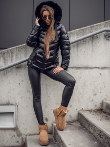 Women's Quilted Winter Jacket with hood Black Bolf 5M3138