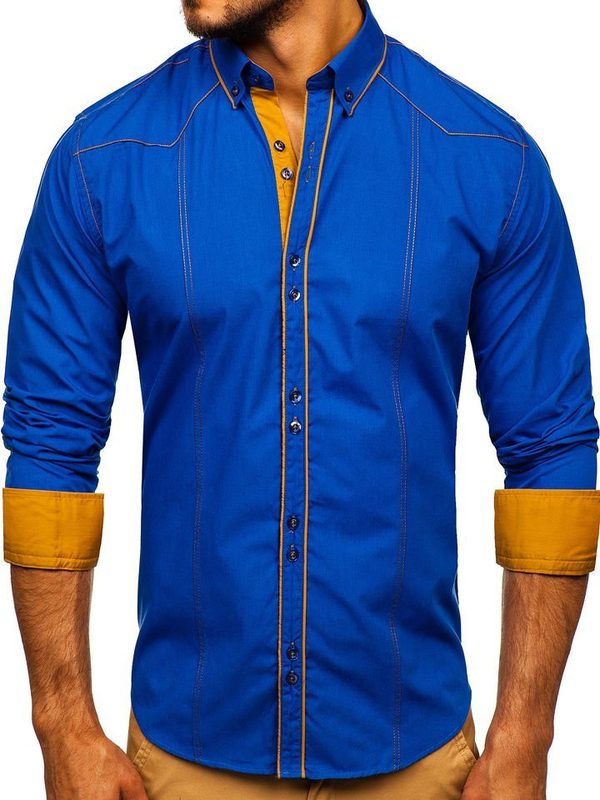 Men's Elegant Long Sleeve Shirt Royal Blue Bolf 4777