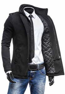 Men's Single-Breasted High Collar Coat Black Bolf 8853C