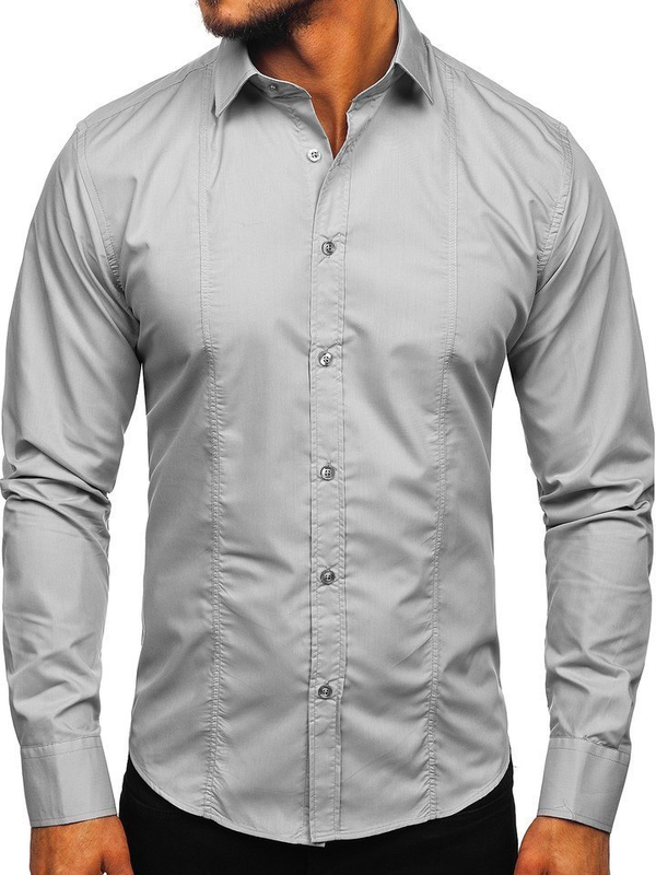 Men’s Elegant Long Sleeve Shirt Grey Bolf 6944
