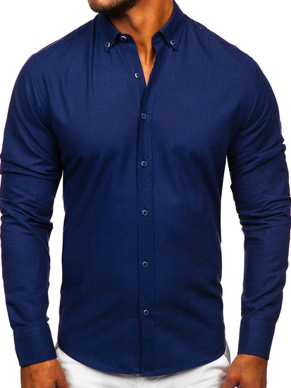 Men's Cotton Long Sleeve Shirt Navy Blue Bolf 20701