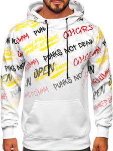 Men's Printed Kangaroo Hoodie White Bolf 8B997