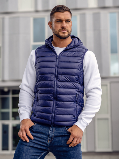 Men's Quilted Gilet with hood Navy Blue Bolf LY36A