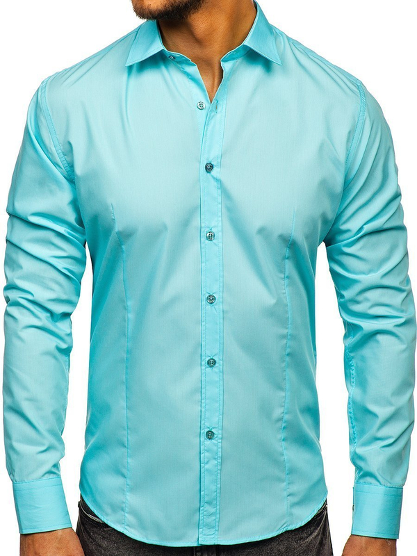 Men’s Elegant Long Sleeve Shirt Light Green Bolf 1703