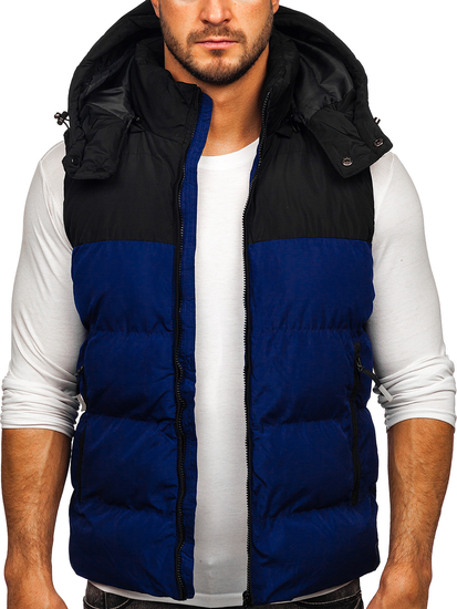 Men's Quilted Hooded Gilet Navy Blue Bolf 1189