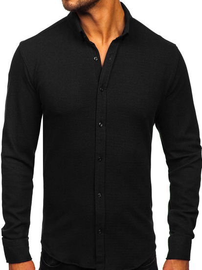 Men’s Long Sleeve Muslin Shirt Black Bolf 506