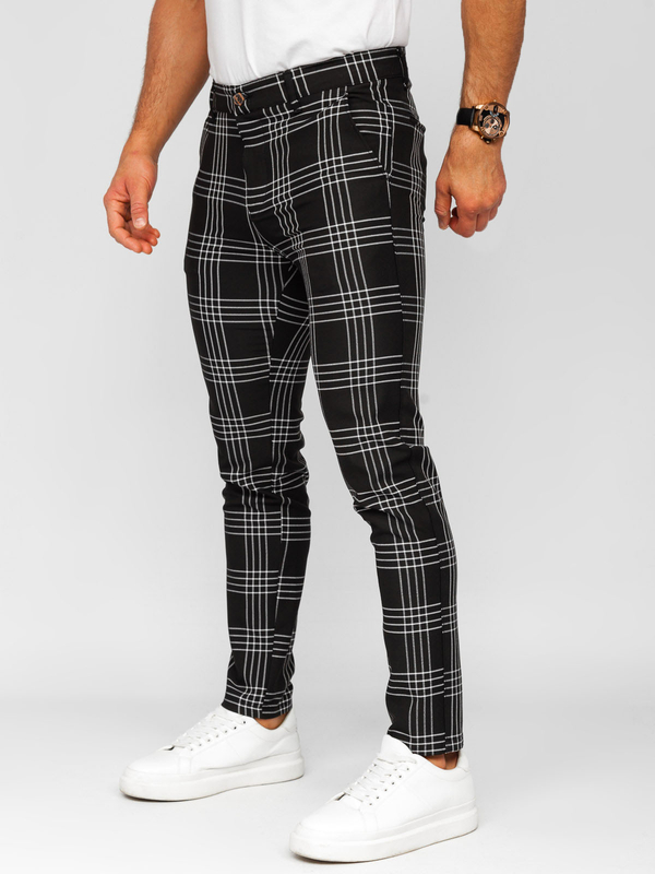 Men’s Elegant Checkered Pants Black Bolf 184160