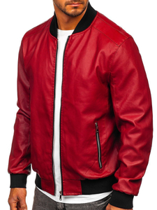 Men's Leather Bomber Jacket Red Bolf 1147
