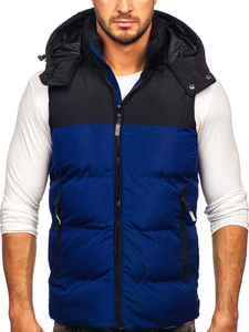 Men's Quilted Hooded Gilet Navy Blue Bolf 1189