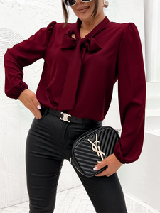Women's Elegant Long Sleeve Shirt with a Bow Claret Bolf 500