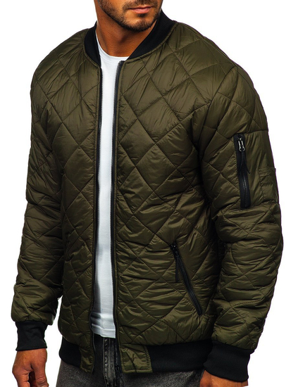 Men's Quilted Lightweight Bomber Jacket Khaki Bolf MY-01