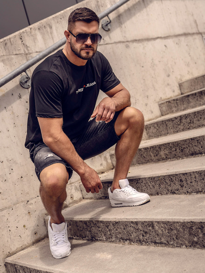 Men's Cotton Printed T-shirt Black Bolf 14761A