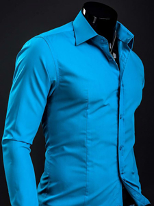 Men’s Elegant Long Sleeve Shirt Turquoise Bolf 1703A