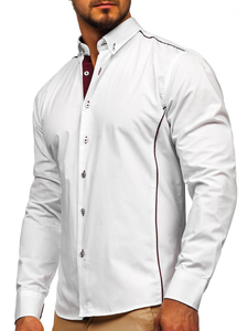 Men's Elegant Long Sleeve Shirt White-Claret Bolf 5722-1