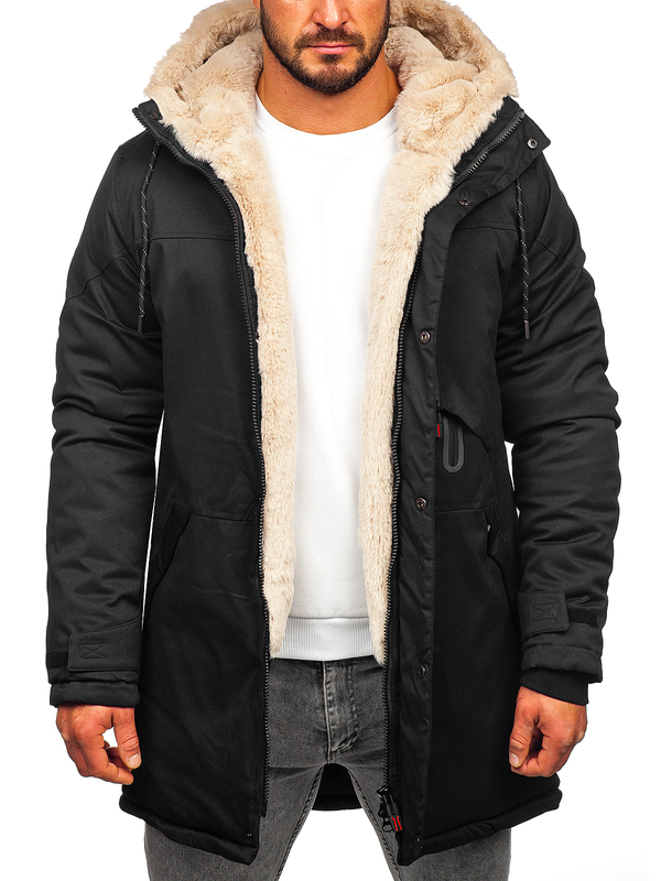 Men's Winter Parka Jacket Black Bolf 22M38