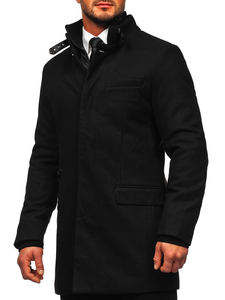 Men's Single-Breasted Winter Coat with Detachable Stand Up Collar Black Bolf 8802