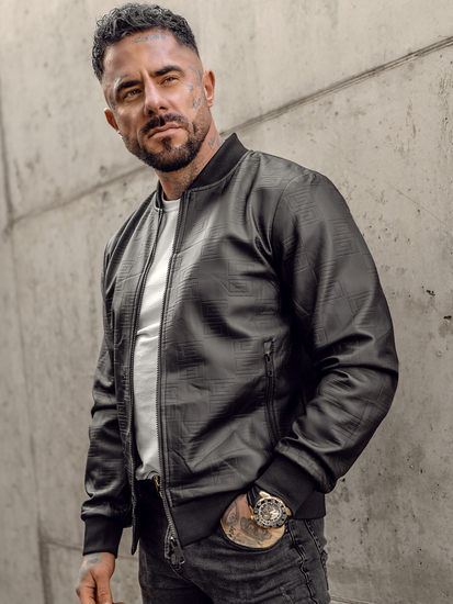 Men's Leather Bomber Jacket Black Bolf 3A65A