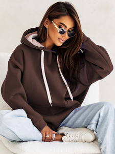 Women's Warm Kangaroo Hoodie Chocolate Bolf 82131