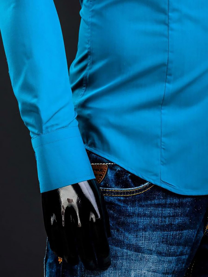 Men’s Elegant Long Sleeve Shirt Turquoise Bolf 1703A