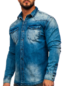 Men's Long Sleeve Denim Shirt Navy Blue Bolf MC710BS