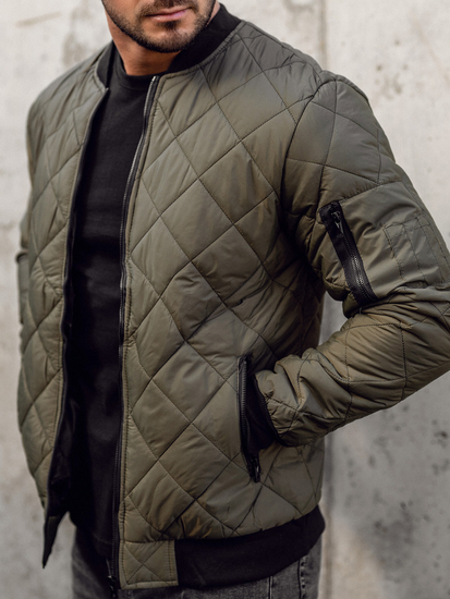 Men's Quilted Lightweight Bomber Jacket Khaki Bolf MY-01