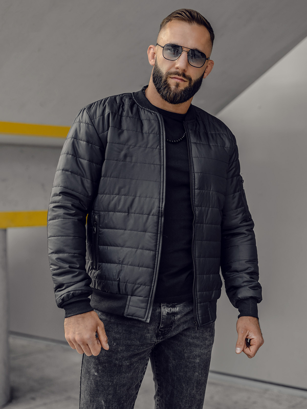 Men's Lightweight Quilted Bomber Jacket Black Bolf MY-02A2