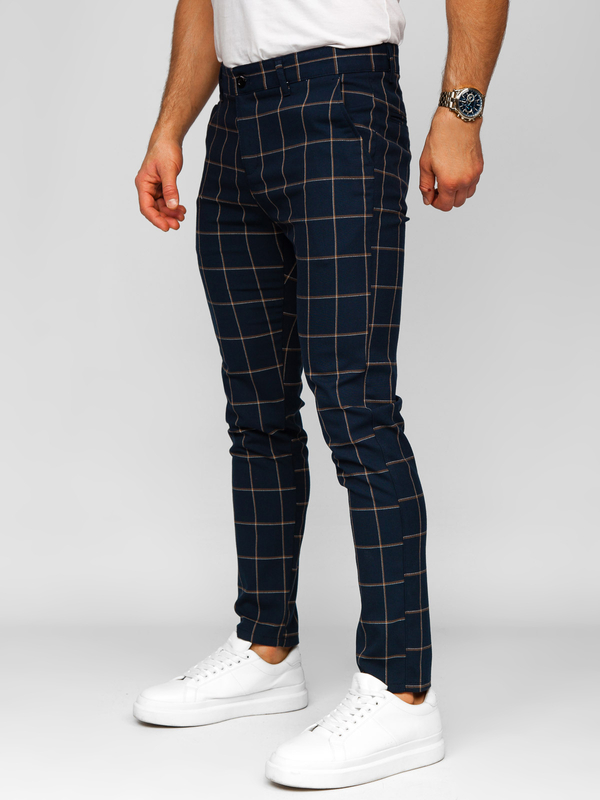 Men’s Elegant Checkered Pants Navy blue Bolf 184177