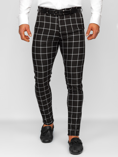 Men's Cotton Checkered Chinos Black Bolf 0046