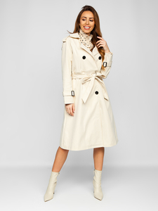 Women's Longline Trench Coat with Belt Beige Bolf AG3011