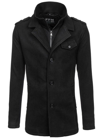 Men's Single-Breasted High Collar Coat Black Bolf 8853C