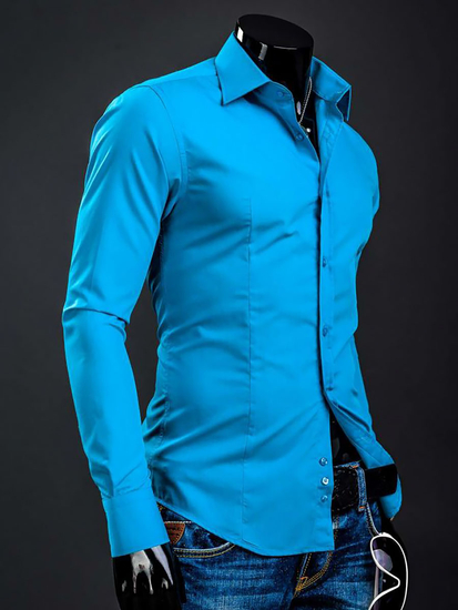 Men’s Elegant Long Sleeve Shirt Turquoise Bolf 1703A