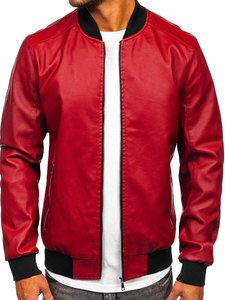 Men's Leather Bomber Jacket Red Bolf 1147