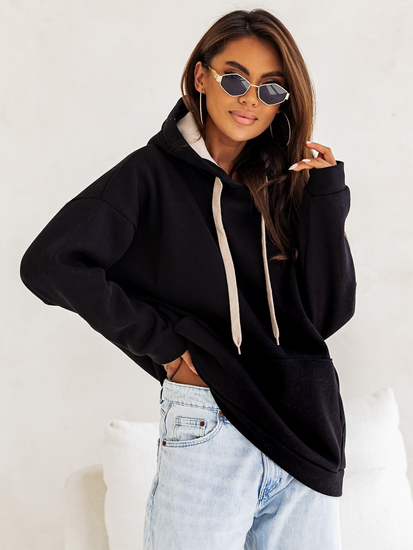 Women's Warm Kangaroo Hoodie Black Bolf 82131