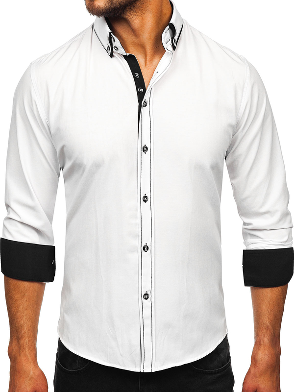 Men’s Elegant Long Sleeve Shirt White-Black Bolf 3703
