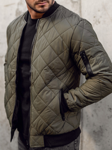 Men's Quilted Lightweight Bomber Jacket Khaki Bolf MY-01