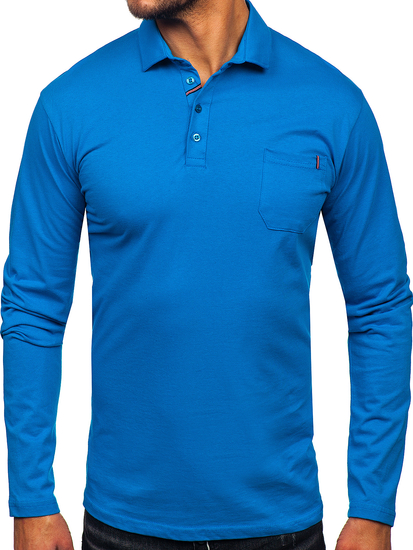 Men’s Long Sleeve Cotton Polo Shirt Blue Bolf 5120