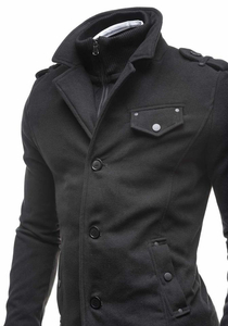 Men's Single-Breasted High Collar Coat Black Bolf 8853C