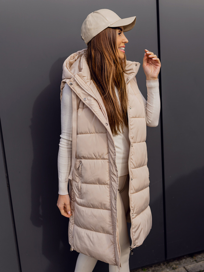 Women's Longline Quilted Oversize Gilet Beige Bolf 81276