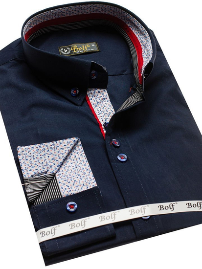 Men's Elegant Long Sleeve Shirt Navy Blue Bolf 8839