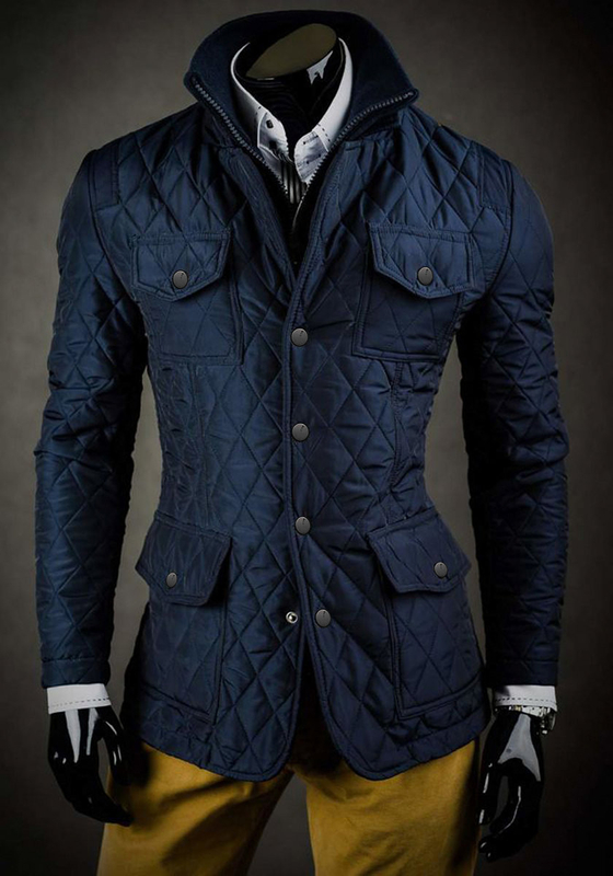 Men's Elegant Quilted Jacket Navy Blue Bolf 802A